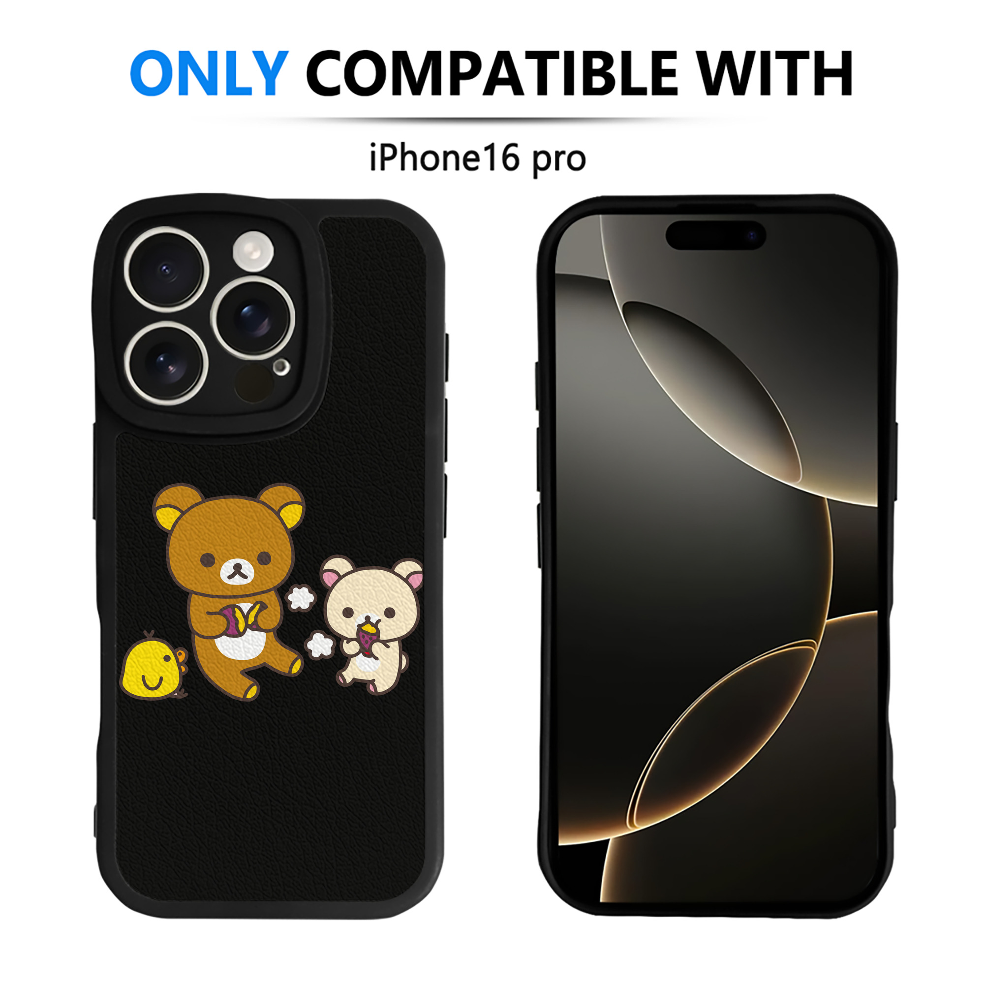 （画像用） リラックマ リラックマ キイロイトリ Rilakkuma Korilakkuma Kiiroitori 【iPhone 16シリーズ対応】シリコンスマホケース（レザー調） 材質：シリコン